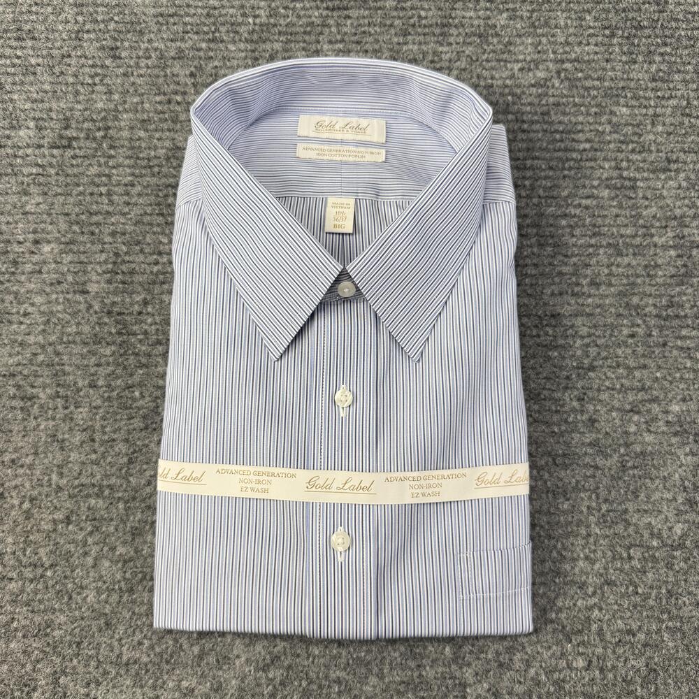 Roundtree & Yorke Dress Shirt Mens 18.5 36/37 Big Blue Stripe Non Iron